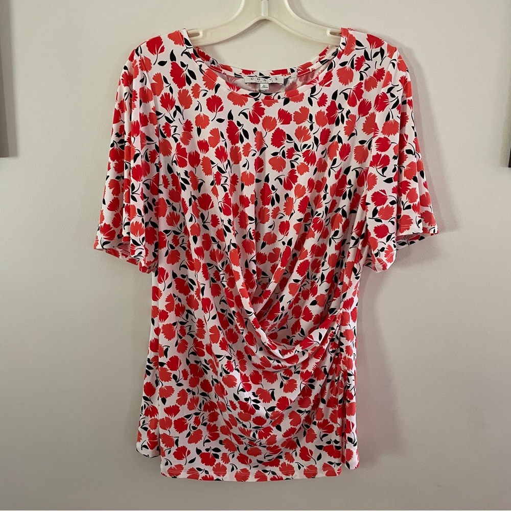 Chaus New York Orange/Brown/White Floral  Blouse - L